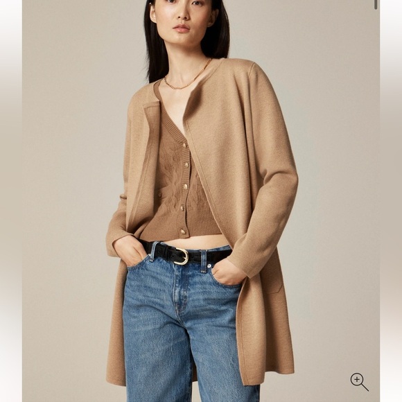 J. Crew Juliette Collarless Sweater Blazer Long Cardigan Duster Tan Size M
